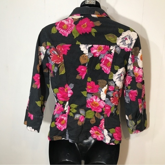 San Reno Vintage Black and Pink Floral Jean Jacket Small - Picture 2 of 4
